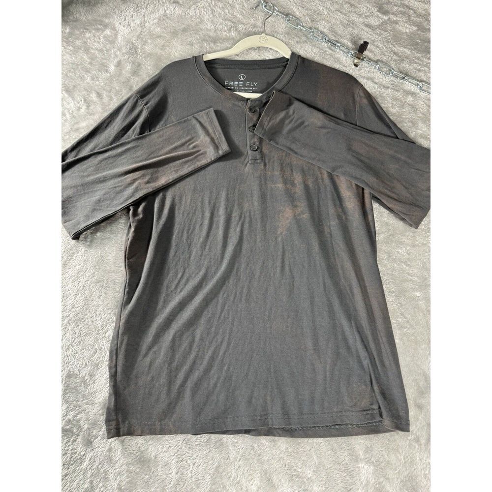 Free Fly Bamboo Henley Long Sleeve Shirt Gray Performance Mens Large‎